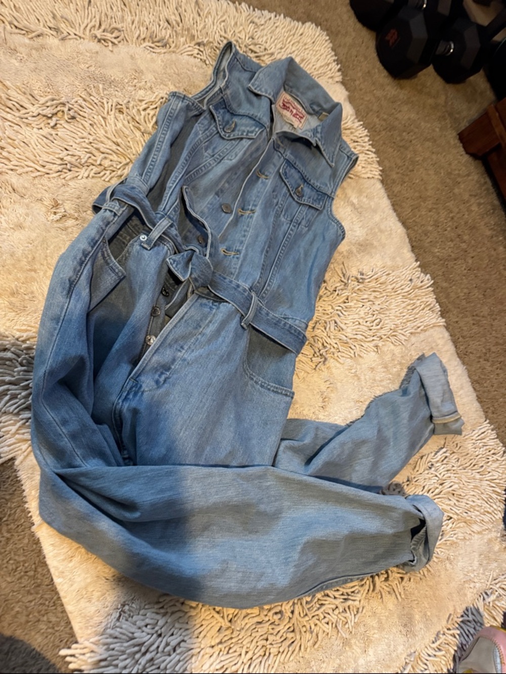 Levi's Light Wash Denim Sleeveless Overalls Jumpsuit